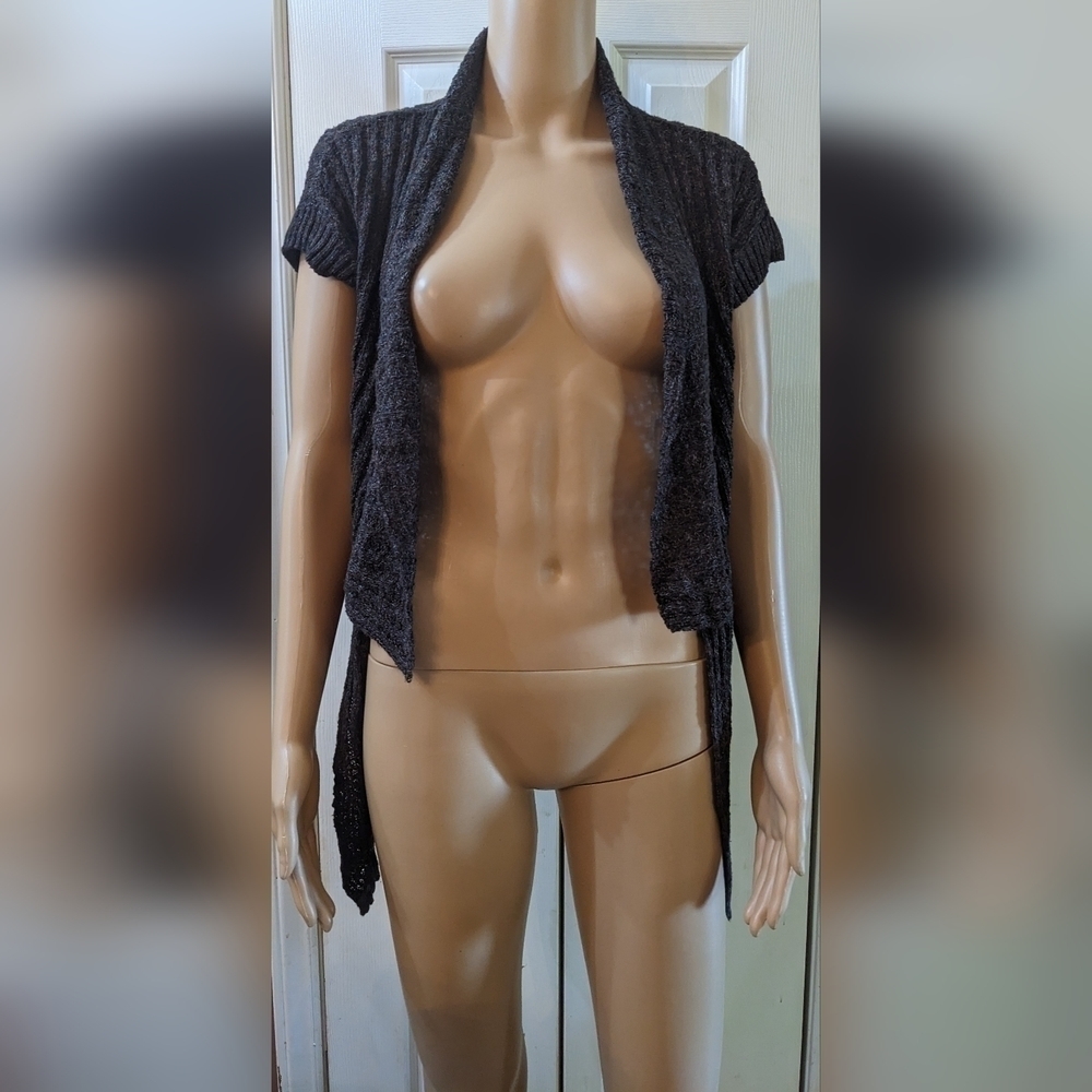 pre-owned maunces brown lightweight wrap sweater size small, TB